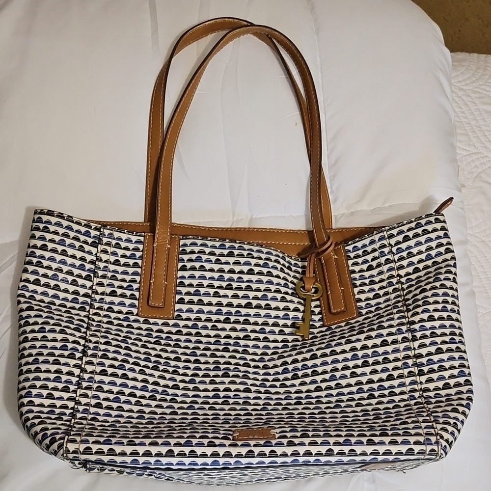 Stylish Fossil Brown and White Tote Bag